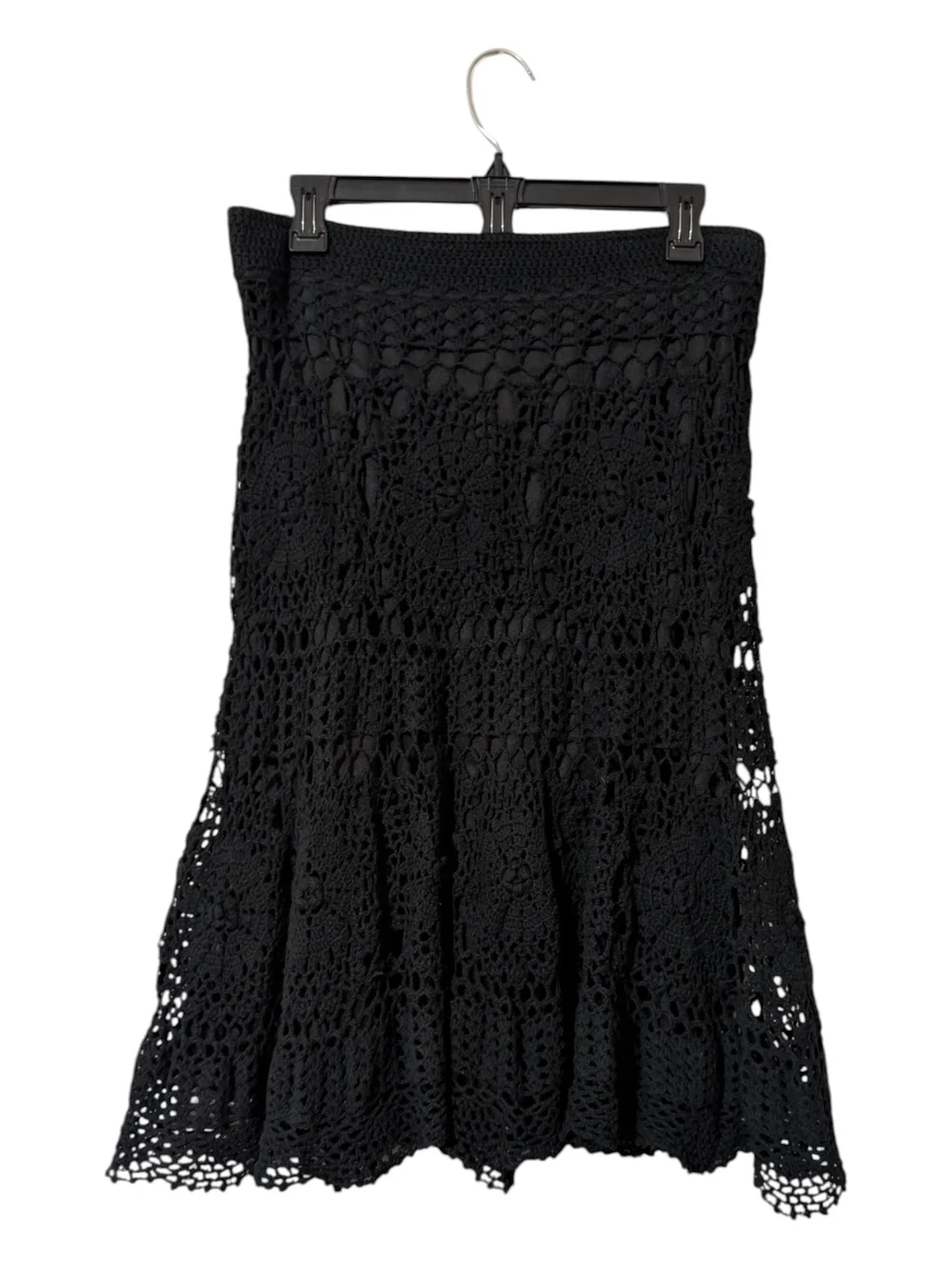 V Cristina Black Crochet A-line Skirt with Flared Hem